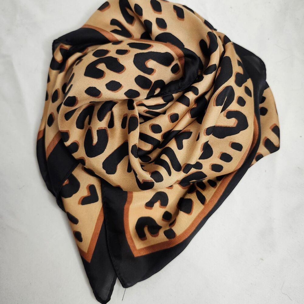 Leopard Print Scarf 28" Square Silky Head Wrap Mob Wife Aesthetic Boho Chic NWOT